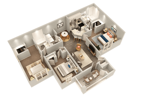 Floor plan for 3 beds, 2 baths, 1200 sqft